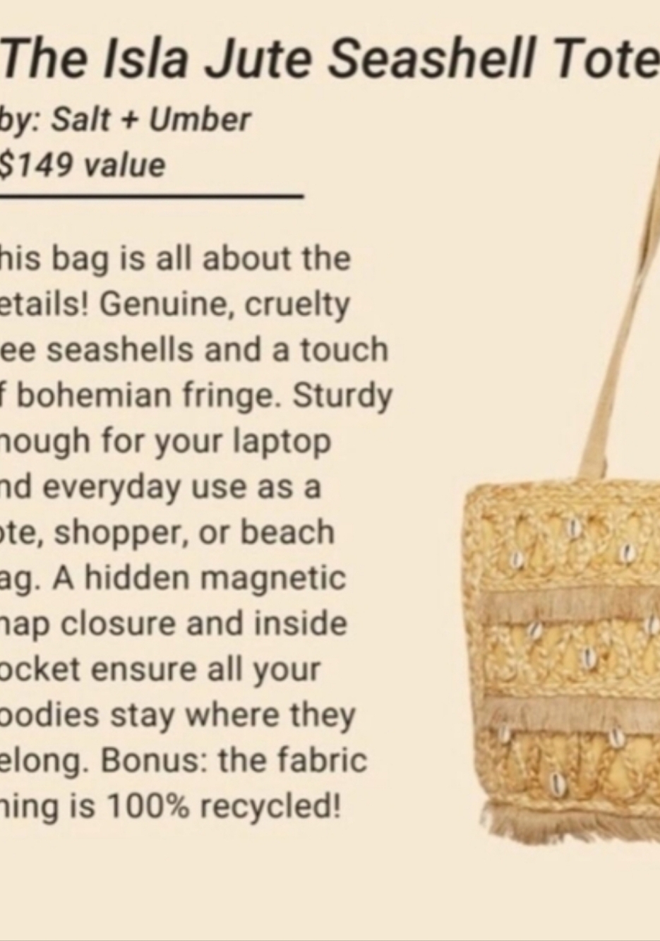 Salt + Umber Isla Seashell Large Tote Bag - Picture 5 of 15